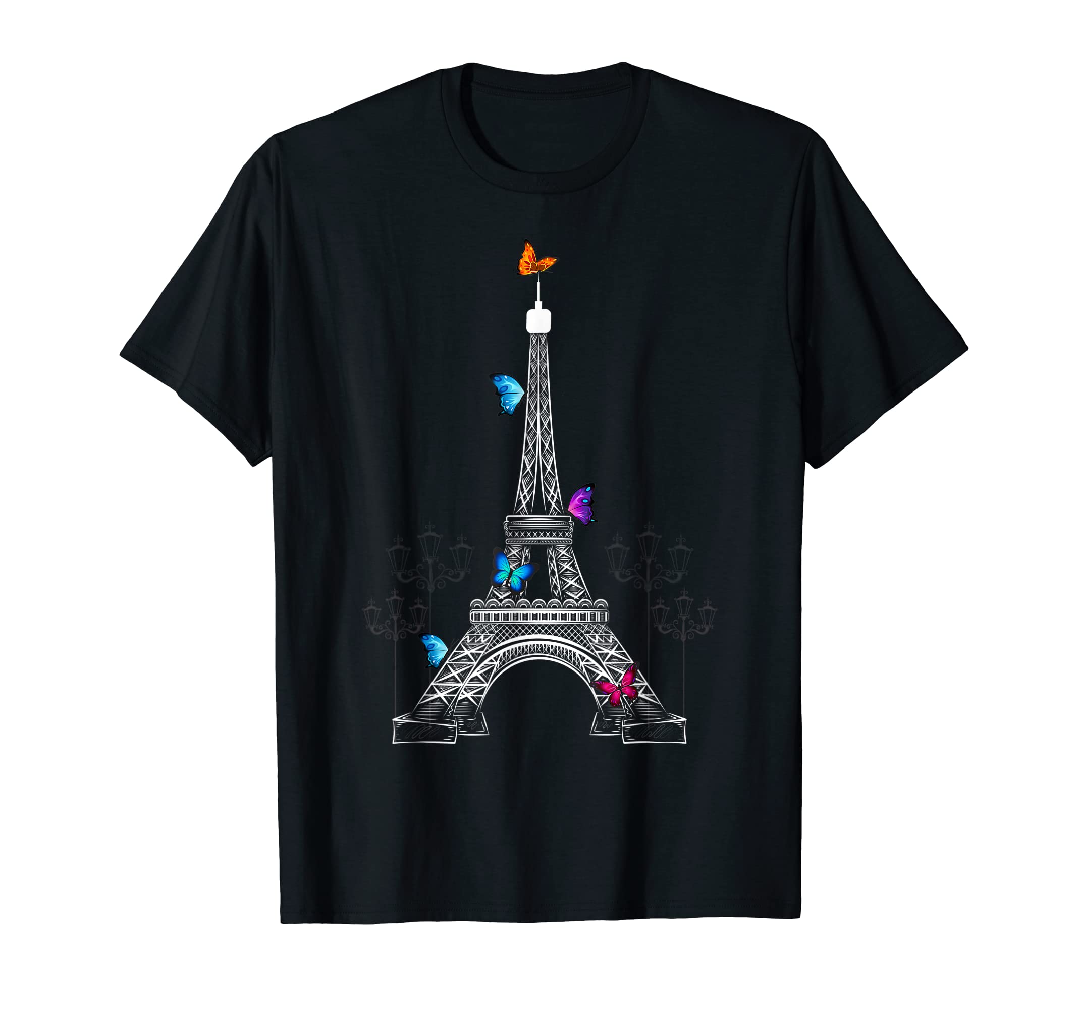 Paris Eiffelturm Bonjour Eiffel Frankreich PariserButterfly with Eiffel Tower French Parisian Homeland T-ShirtOEKO-TEX STANDARD 100