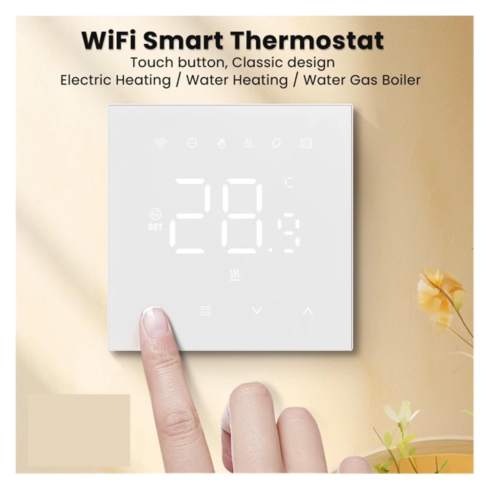 Termostat, Inteligentny Termostat Do Ogrzewania Podłogowego, Elektrycznego Systemu Grzewczego, Kotła, Panelu Akrylowego, Montowanego Na Ścianie, Regulatora Temperatury(Black,Heating)