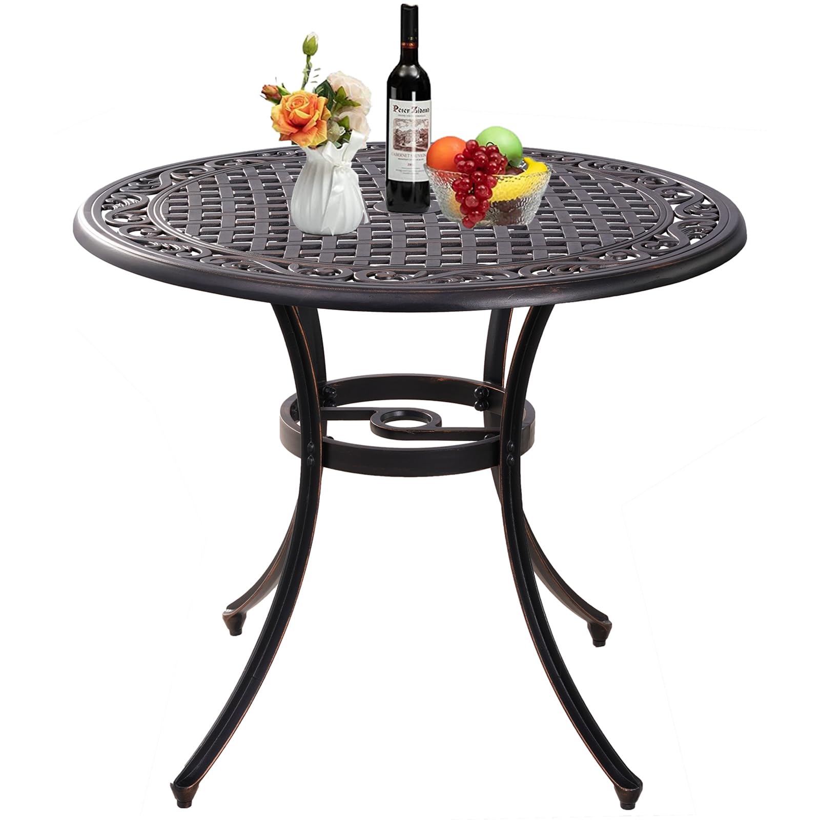 Withniture Patio Table Cast Aluminum Outdoor Dining Table, Rust