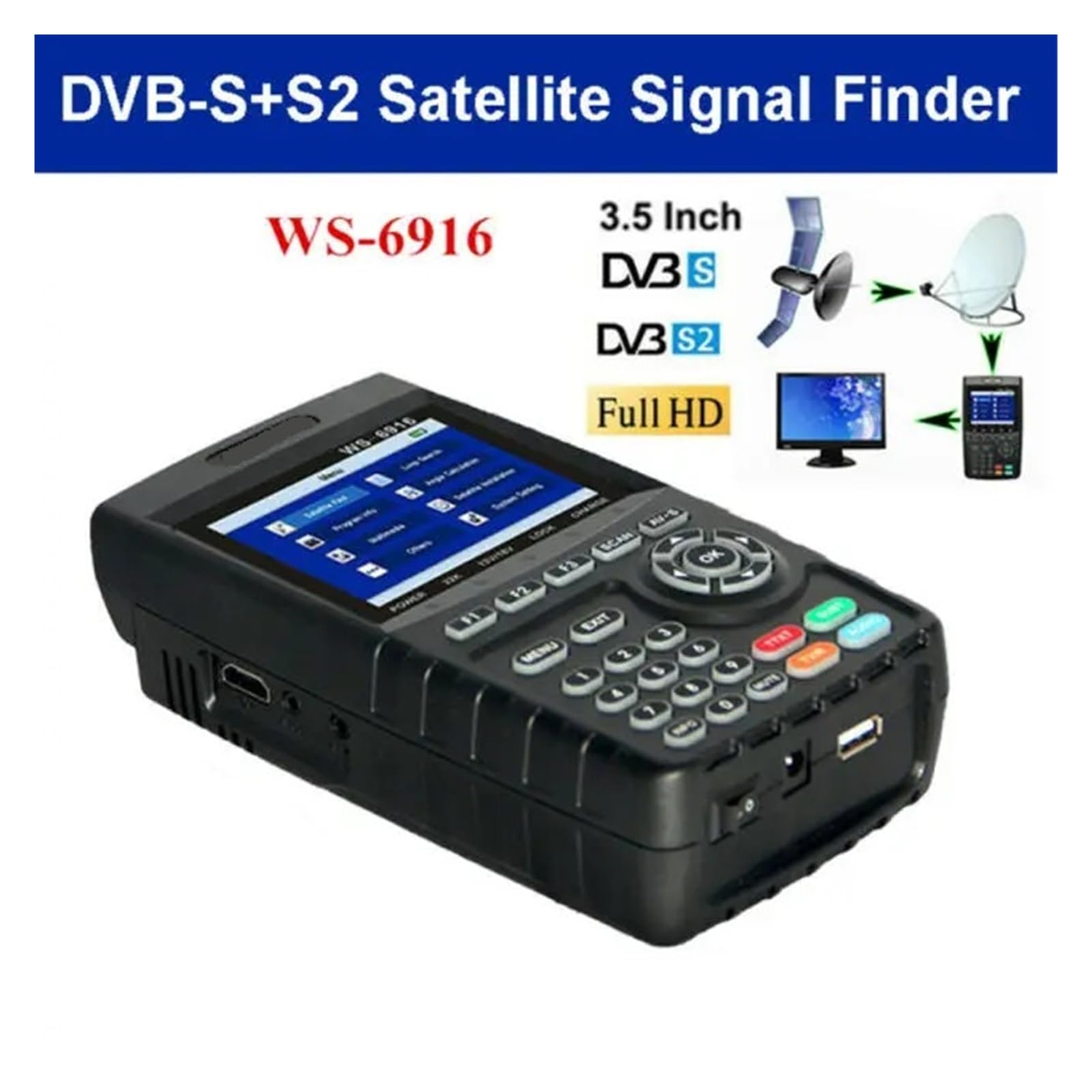 Medidor de buscador de satélite Digital WS-6916 DVB-S2X con Pantalla LCD medidor de Fuerza de búsqueda de señal Full HD Pantalla LCD