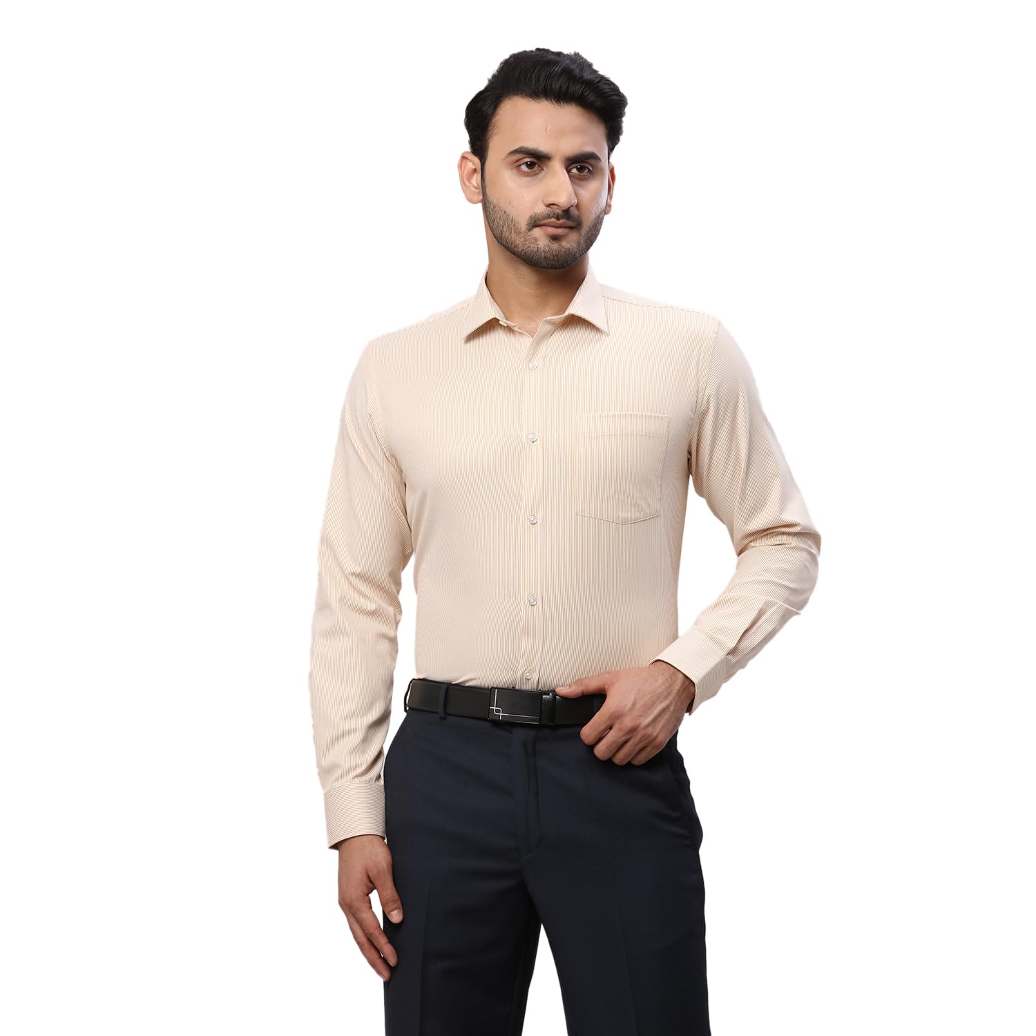 Park AvenueMen's Stripe Pattern Slim Fit Cotton Blend Full Sleeve Semi Cut Away Collar Formal Shirt