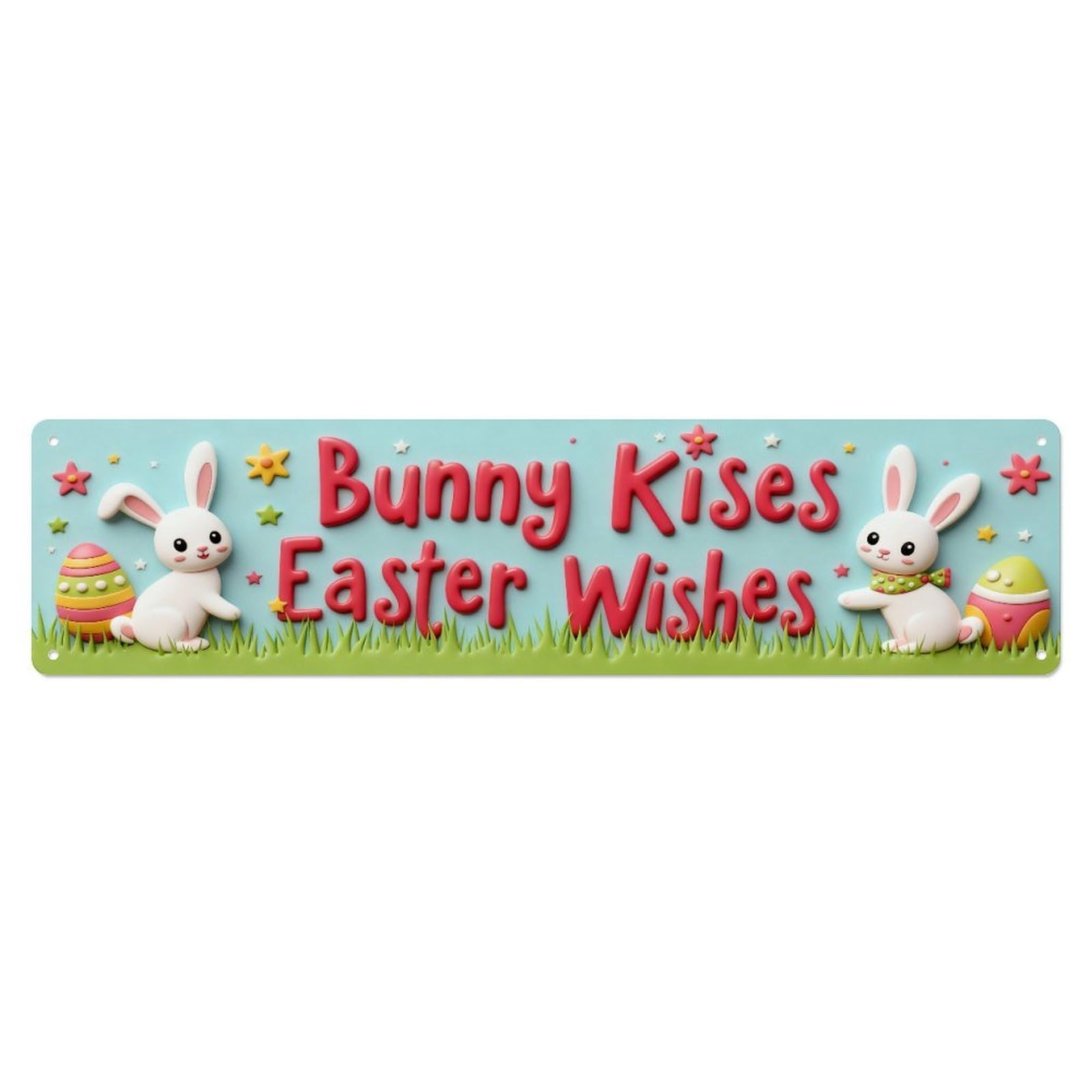 Bunny Easter Eggs Grass Stars Metal Tin Sign Plaque