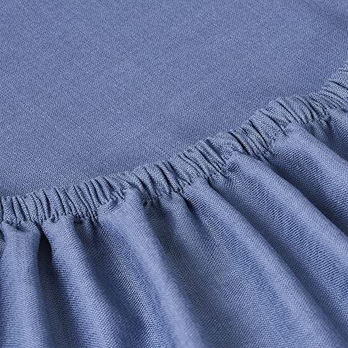 Image of TRIDENT Namaste King Size Solid Fitted Bedsheet Set- 100% Cotton- 3-Piece Bedding Sheet Set with 2 Pillowcases-Softness- 150 TC-Fitted bedsheet- Linen Look- Sustainable (Vintage Indigo)