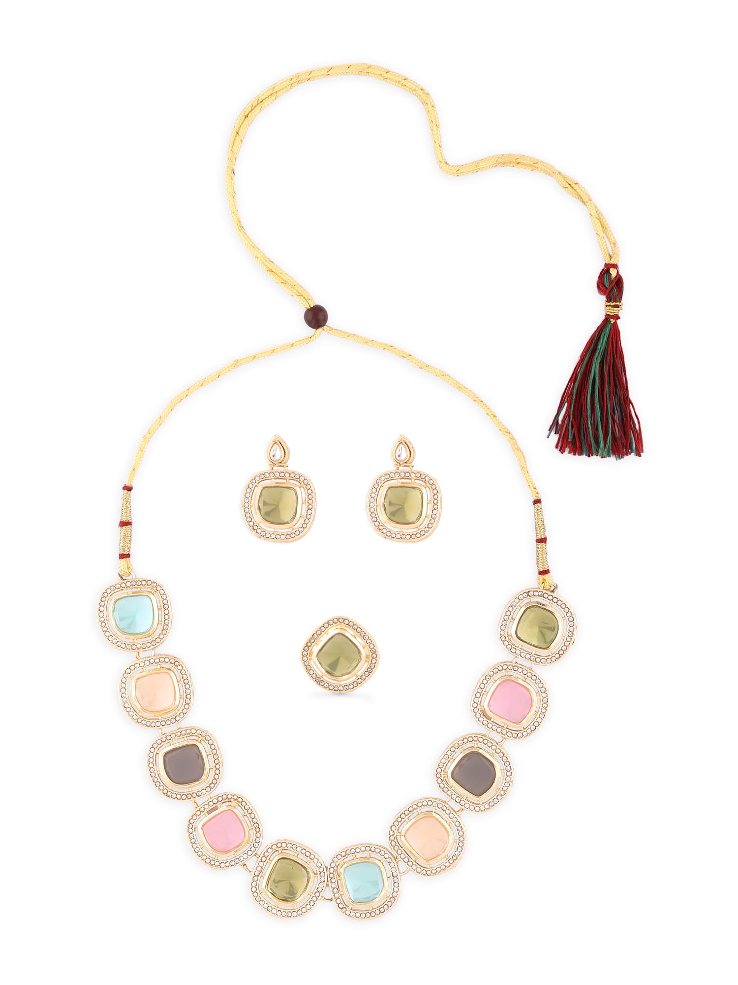 ZAVERI PEARLS Multi For Women-Colour Austrian Diamonds & Artificial Stones Choker Necklace Earring & Ring Set For Women-ZPFK16741 (B0CL2F93SS) Amazon Price History, Amazon Price Tracker