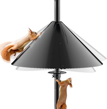 Squirrel Baffle for Bird Feeder Pole - Dynamic Steel Spring-Loaded Wobble Defense, 0.32" Thick Anti-Chew Polycarbonate Guard, Fits 0.4"-1" Round Poles Only, 19 Inch, Metal Buckle, Black