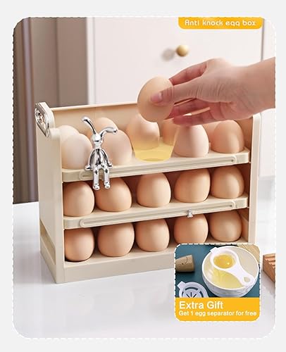 Miniatura 2 de Tiersphere - Recipiente de almacenamiento de huevos para refrigerador, soporte para huevos de 30 unidades, soporte para huevos para nevera,