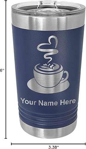 Miniatura 8 de LaserGram Vaso de pinta aislado al vacío de 16 onzas, taza de café, grabado personalizado incluido (azul marino)