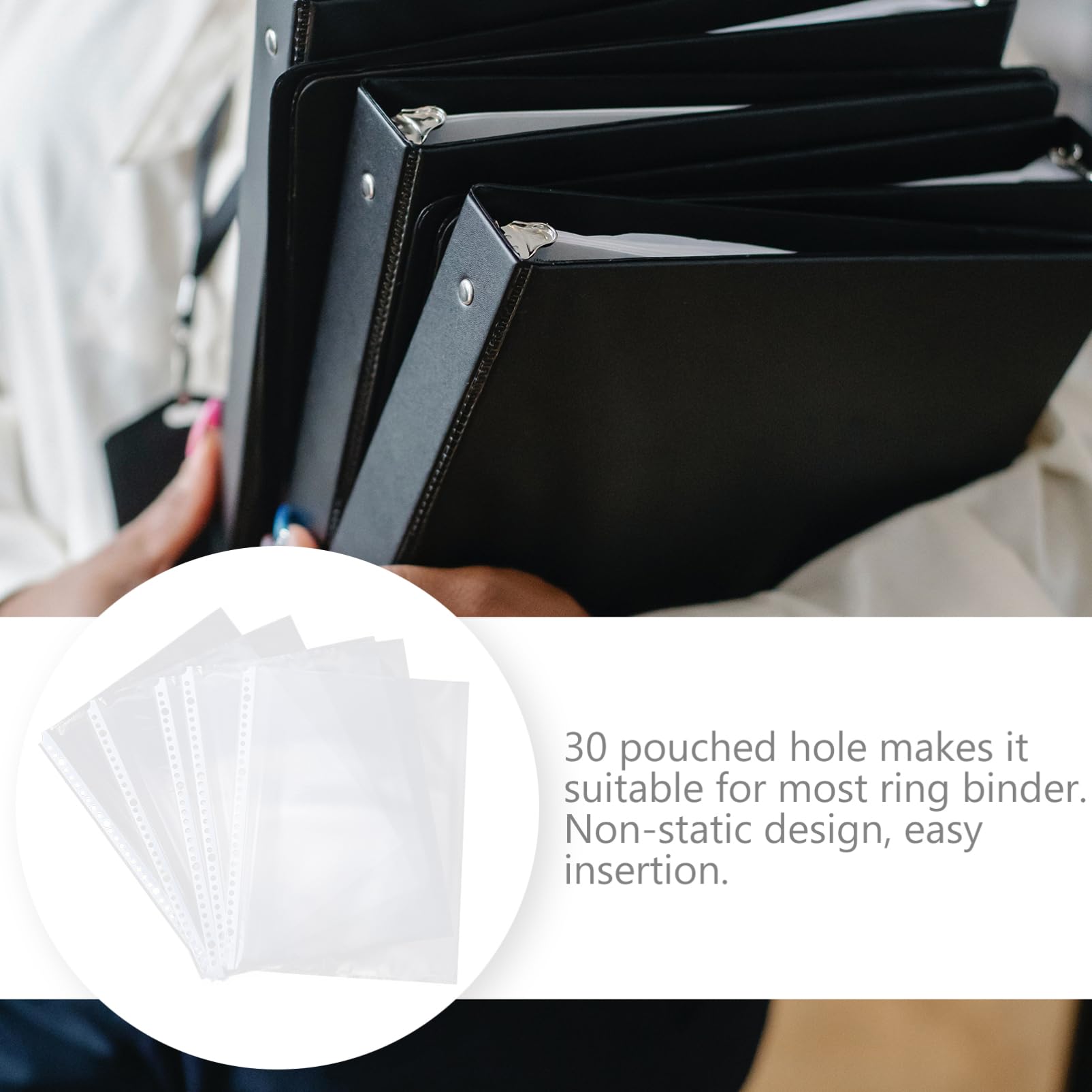Buste Interne per Raccoglitore A4 30 Fori in Plastico 100 Pezzi | Inserimento Facile, Raccolta Documenti, per Lavoro e Scuola, Accessorio per Archiviazione e Ordine