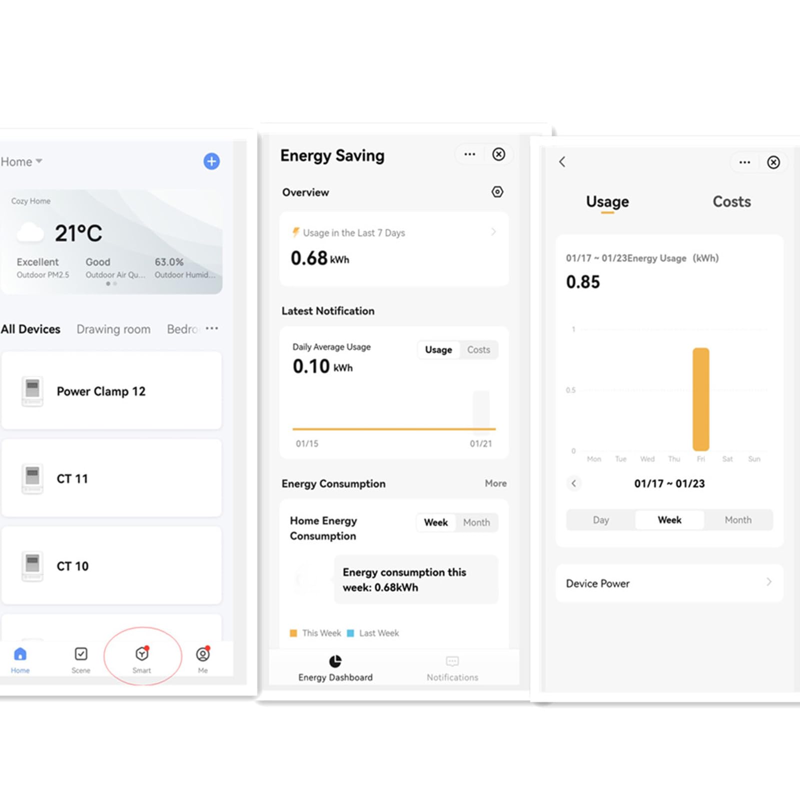 Intelligentes WLAN-Energiemessgerät für Effektive Energieeinsparung, Unterstützt -Geräte, Echtzeitverbrauch, 3 X 120 A Klemmsensoren, für die Steuerung von Haushaltsgeräten