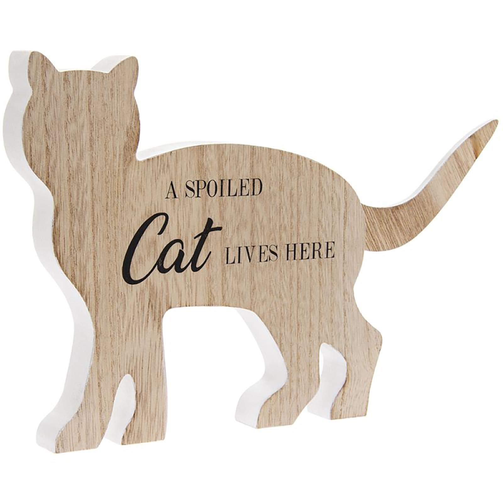 The Leonardo Collection A Spoiled Cat Lives Here Cat Shaped Wooden Plaque Home Ornament