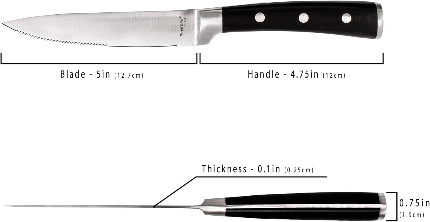 Berghoff Classico 4Pc Non-stick Steak Knives 5" With PP Handle Serrated Edges Corrosion Resistant Triple Rivet