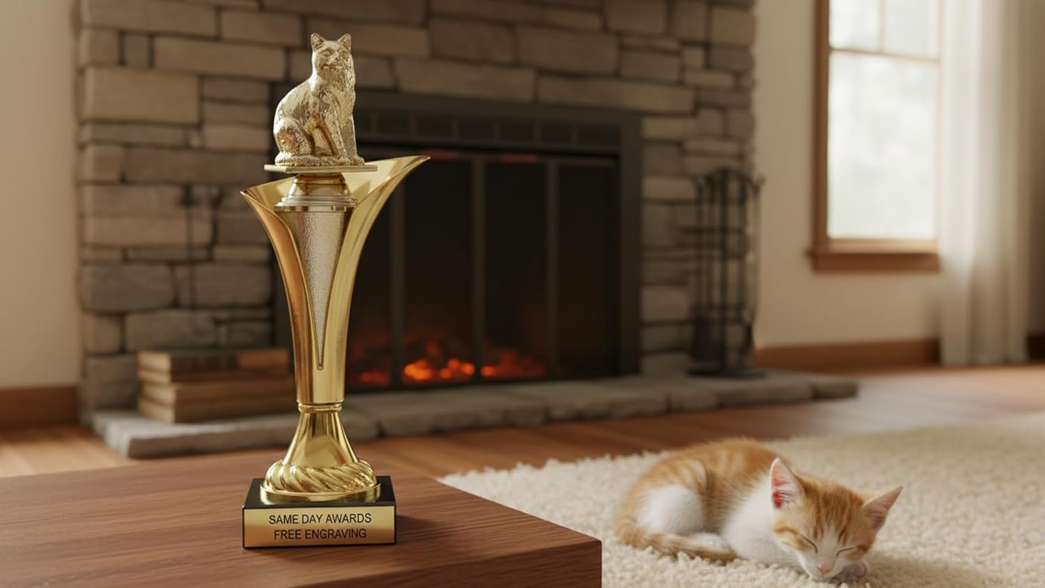 Typhoon Cat Trophy Cup with Free Engraving – Gold Best Cat Award with Marble Base for Cat Shows Pet Contests Rescue Events and Recognition Ceremonies
