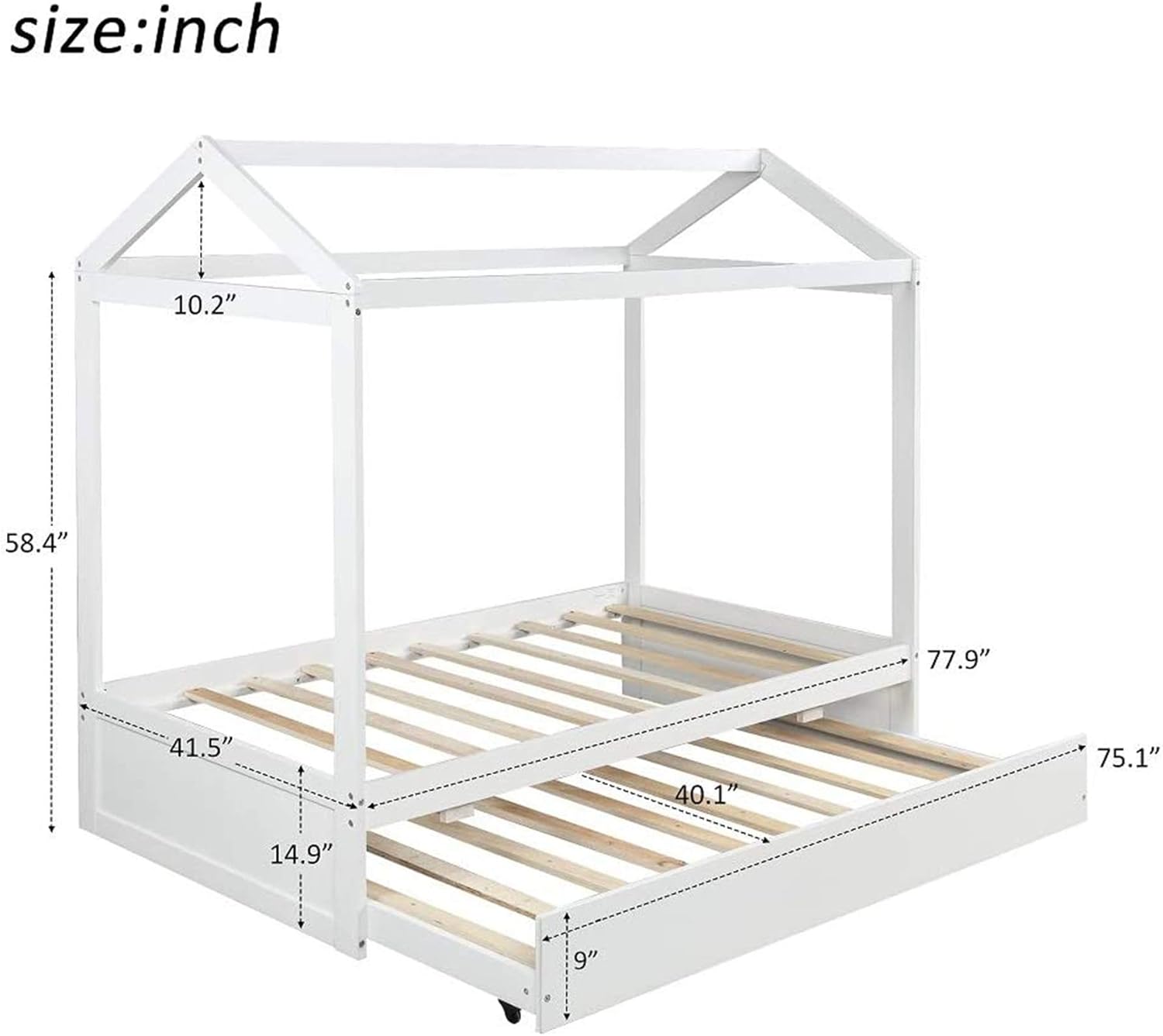 Harper & Bright Designs House Bed Daybed with Trundle, Twin Size House Bed Frame and Roof, Twin Trundle Daybed for Kids, No Box Spring Needed
