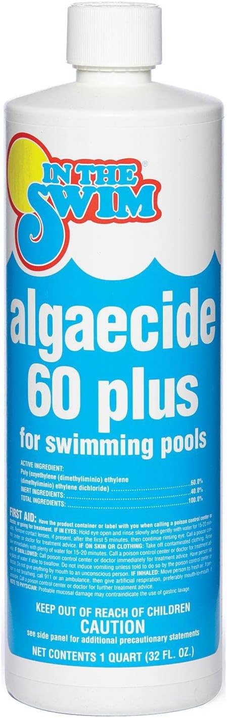 In The Swim Algaecide 60 Plus for Swimming Pools - Non-Metallic, Low Odor, Non-Foaming Algae Bloom Preventative - Chlorine Sanitizer Compatible - 1 Quart