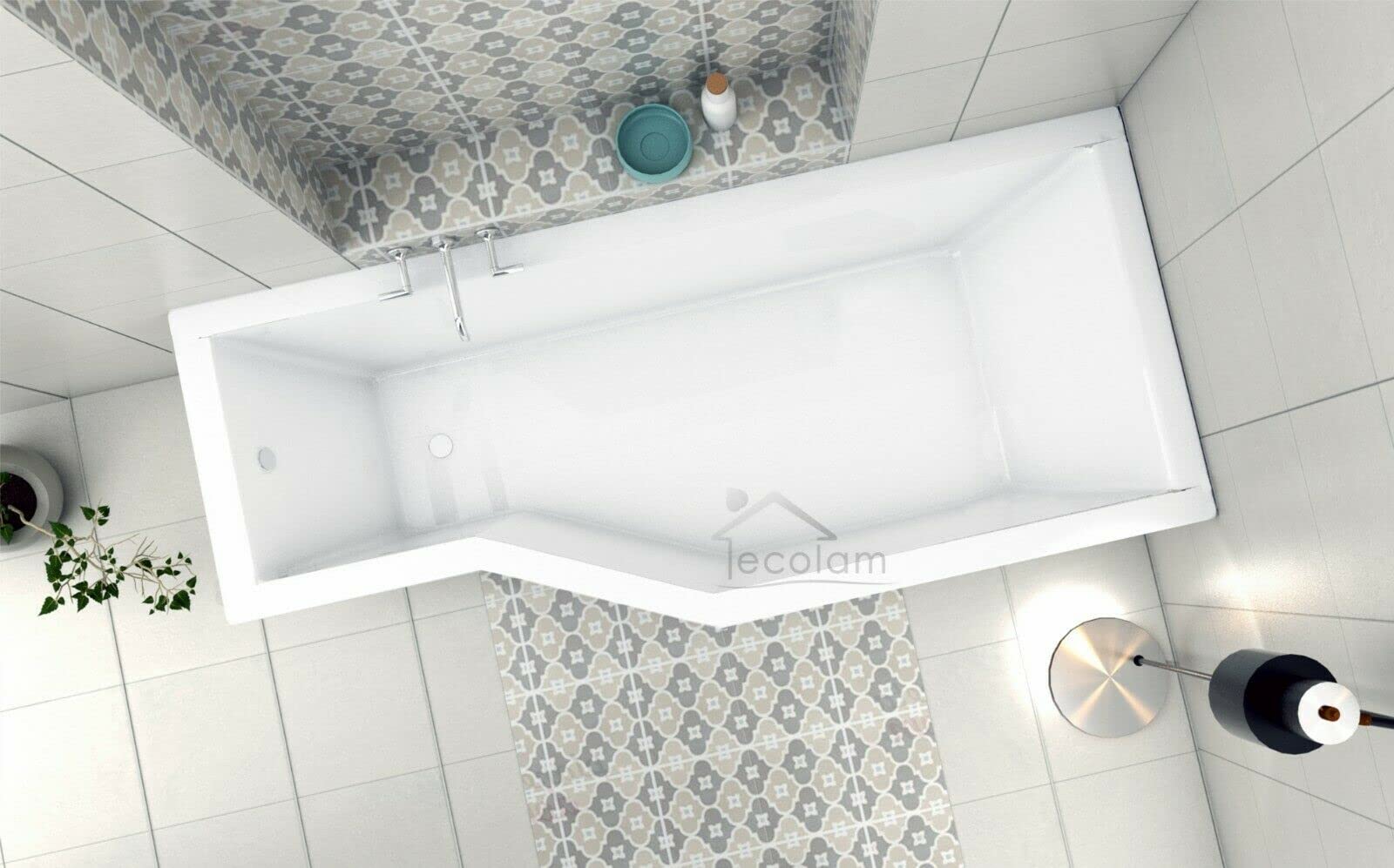 ECOLAM® Badewanne Eckbadewanne Integra Acryl weiß 150x75 cm RECHTS Ablaufgarnitur Ab- und Überlauf Automatik Füße Silikon raumsparend platzsparend