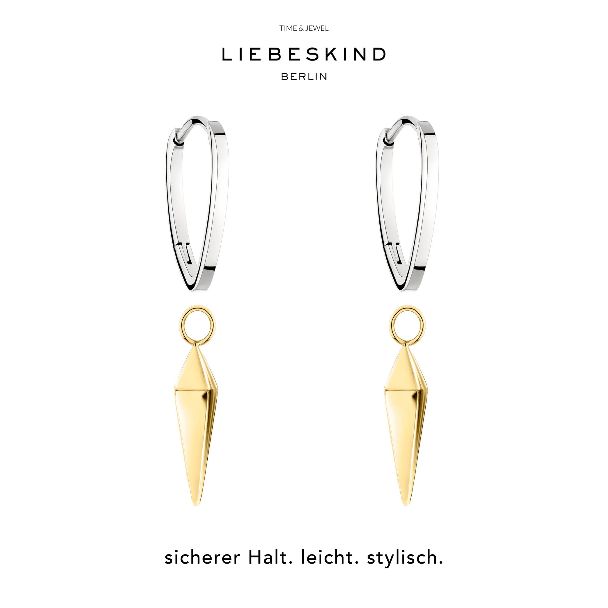 LIEBESKIND BERLIN Damen Ohrringe – Geometrisch & Dreieckig – Edelstahl Ohrschmuck in Silber, Gold, Roségold & Schwarz – Minimalistisch & Modern