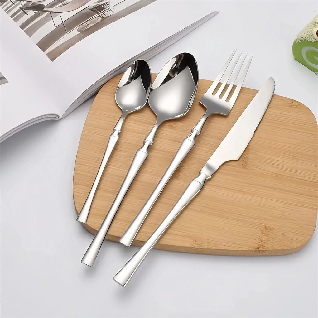 24-teiliges goldenes Besteckset aus Edelstahl, Elegantes Messer-, Gabel- und Löffelset für Familienrestaurants, hochwertiges Küchenzubehör (24-teilig, Roségold)