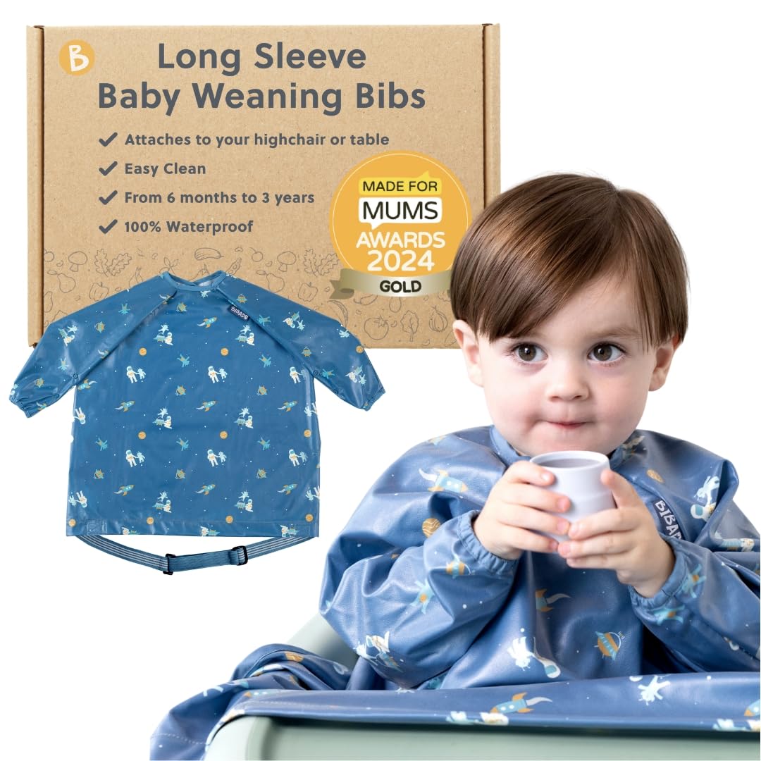 BIBaDO - Long Sleeve Baby Bibs - Babies & Toddlers 6-36 Months - Coverall Weaning Bib - Easy Wipe Clean & Soft Fabric - Attach to Highchair & Tables - Waterproof - Machine Washable — view 14