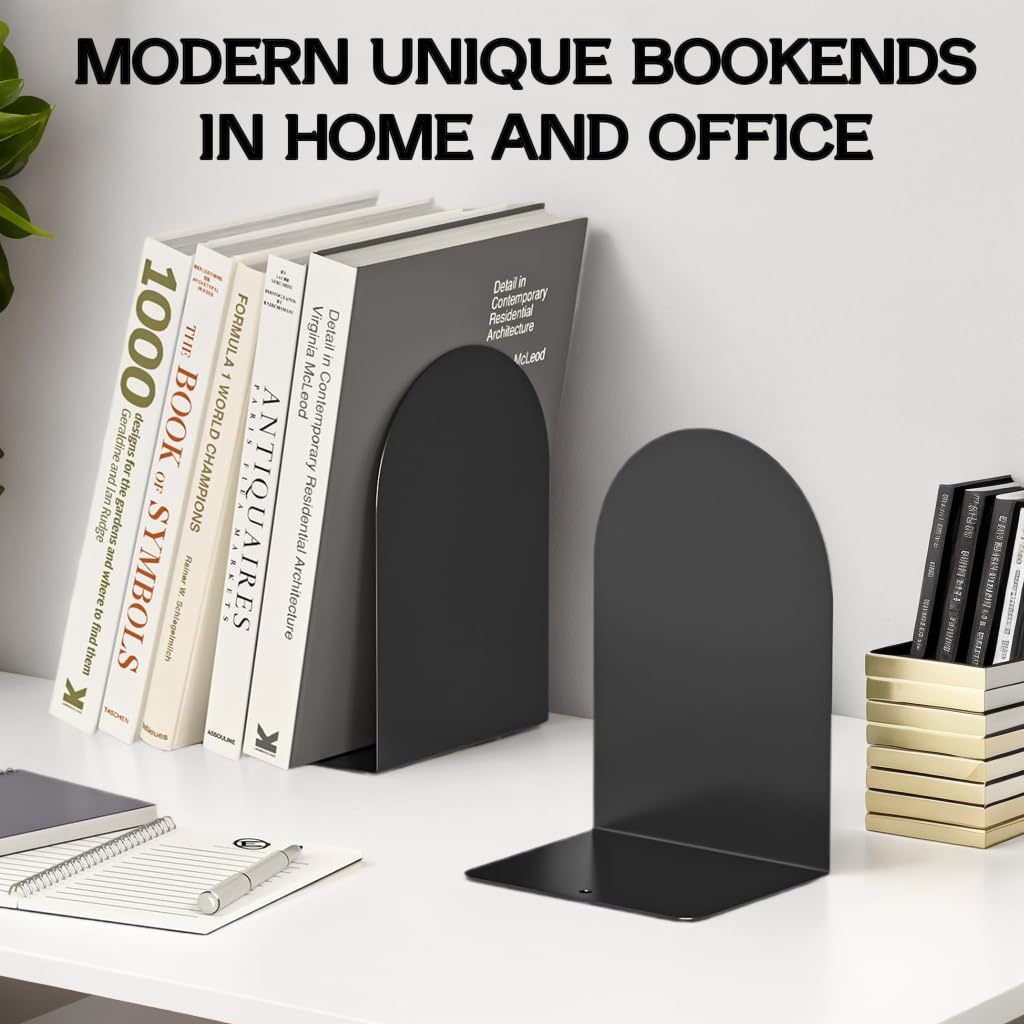 Deefongo Book Ends,Metal Bookends, 8 Pieces Black Book Ends for Shelves,Non Skid No Rusting Book End - Image 3