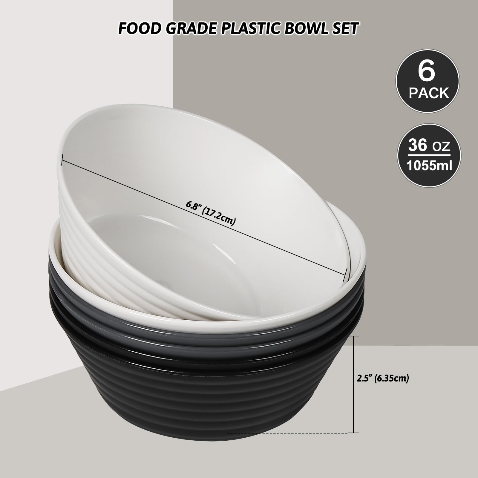 Greentainer Ciotole grandi infrangibili per cereali con coperchio, 750 ml, in plastica leggera, lavabili in lavastoviglie e adatte al microonde, per cereali, insalata, zuppa, noodle, 6 pezzi, colore