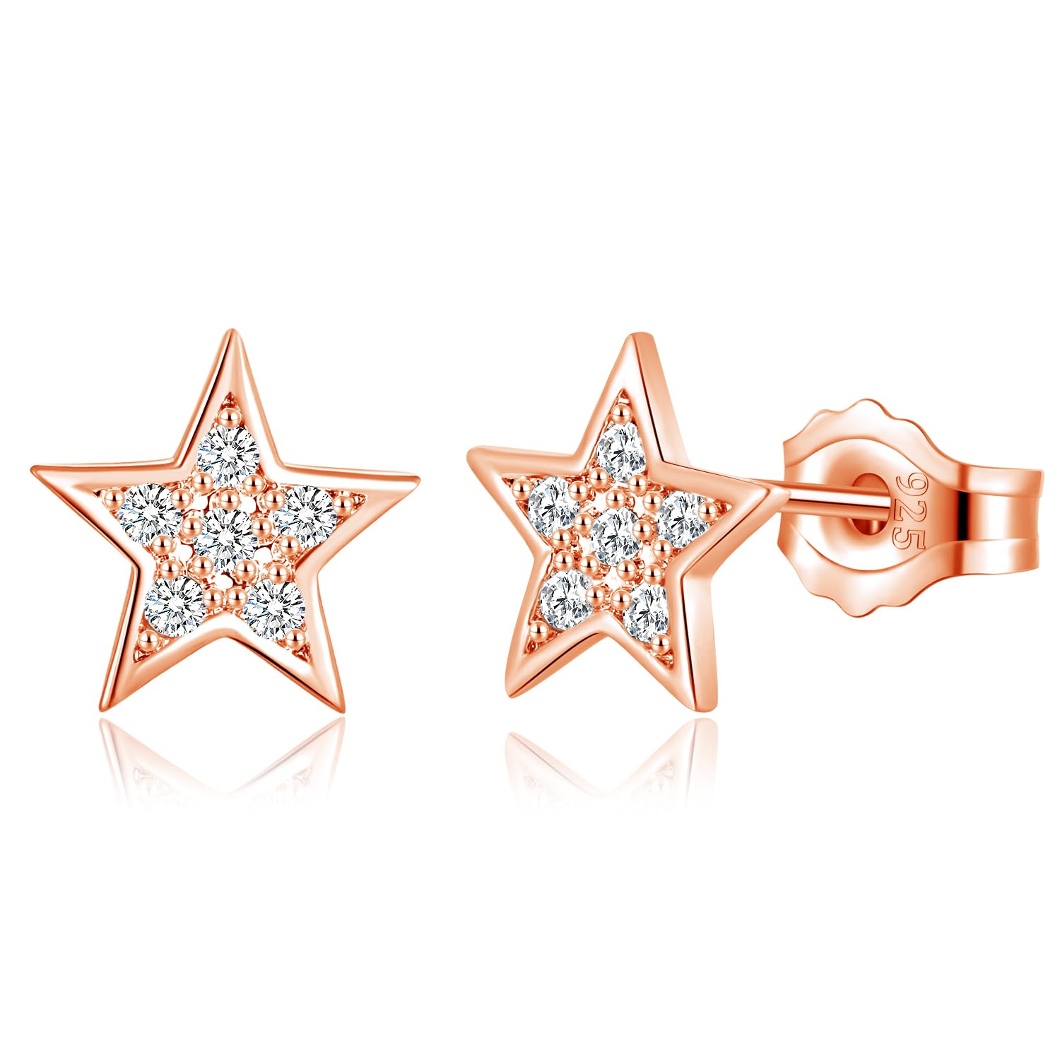 Deyanse Silber Ohrstecker für Damen, 925 Sterling Silber Stern Mond Herz Ohrstecker Ohrringe, Hypoallergen Flache Ohrringe Stecker mit Zirkonia, Klein 8mm Schlafen Knorpel Ohrstecker mit Geschenk Box