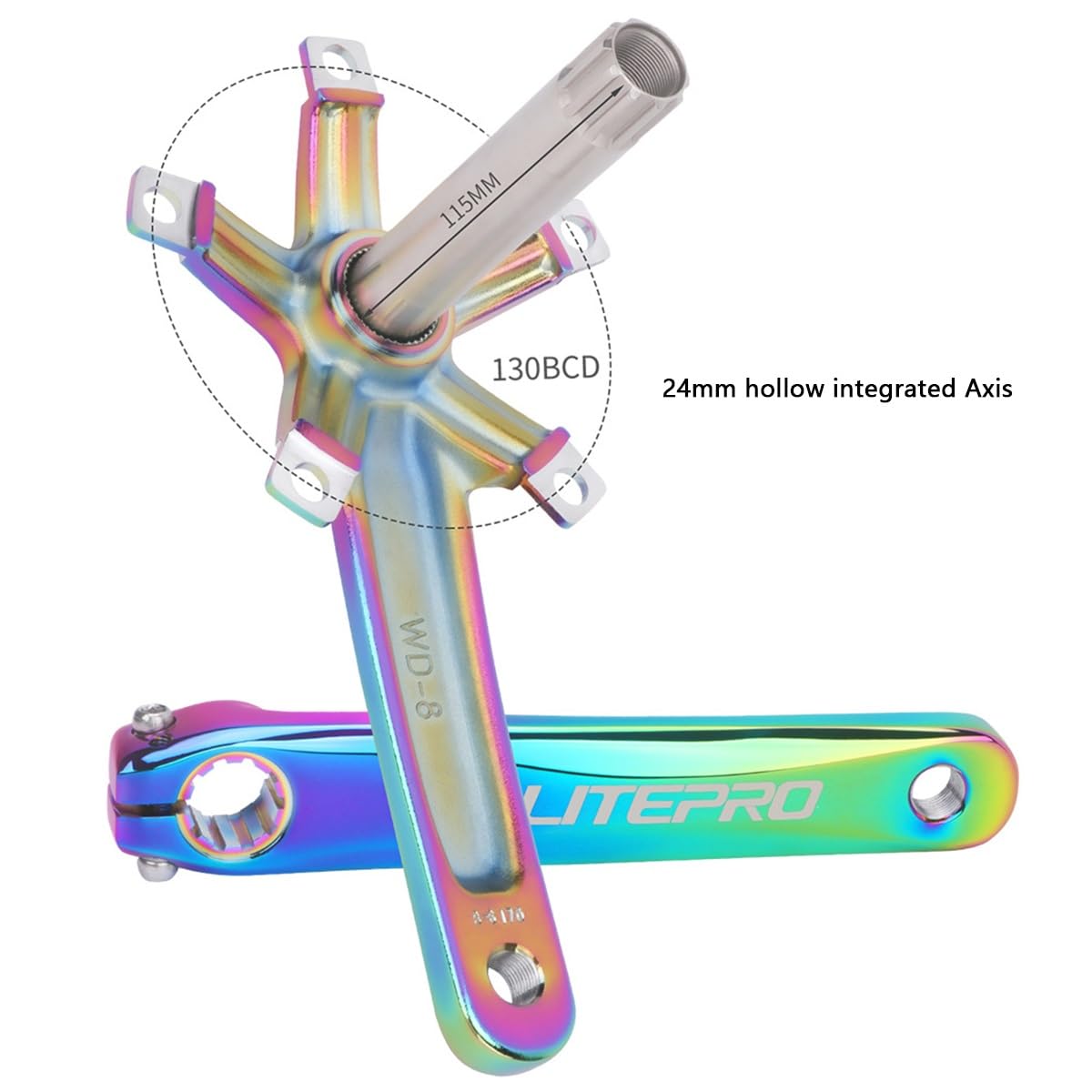 Bike Guarnitura, Set di pedivelle Integrate Cave per Bici Pieghevole da 170 mm, 130BCD, in Lega di Alluminio, di Ricambio per guarnitura per Bicicletta