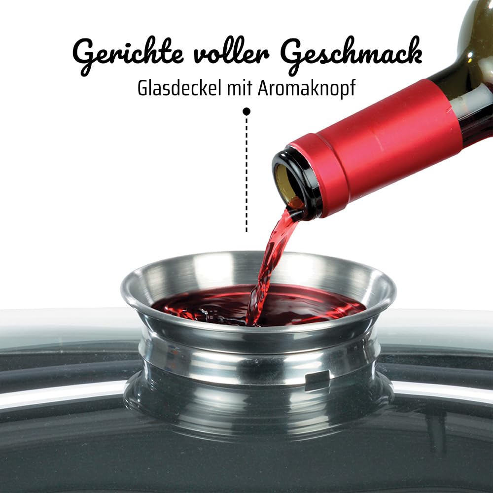 GSW 410588 Gourmet Ceramica Induktion Bräter XXL oval mit Aroma-Glasdeckel 10 L, Aluguss, schwarz gesprenkelt, 42 cm 4 Einheiten