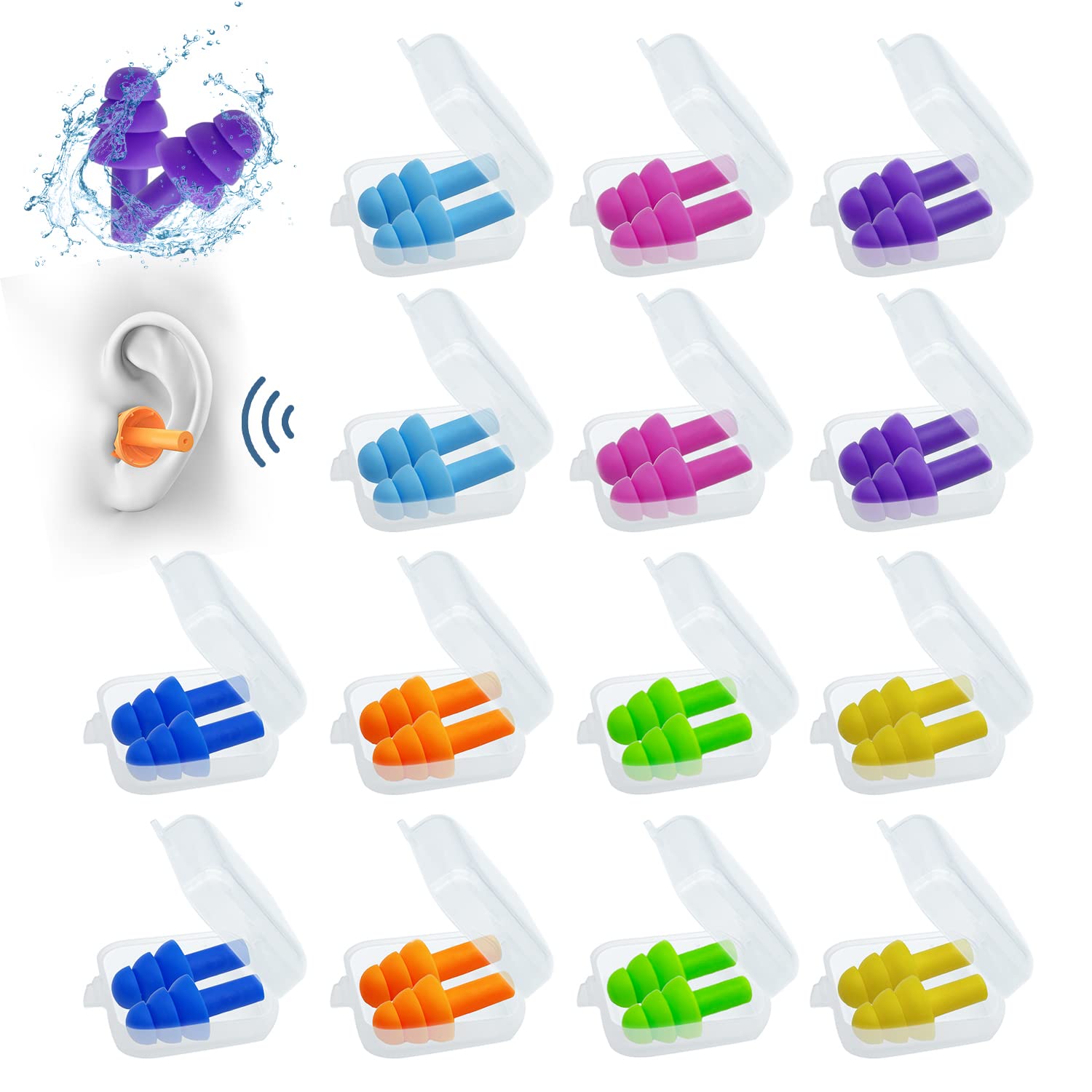 Silicone Ear Plugs for Sleeping,14 Pairs Reusable Earplugs Noise Reduction Ear Plugs Soft Waterproof Earplugs Hearing Protection for Concert,Swimming,Study,Loud Noise,Snoring-image-20