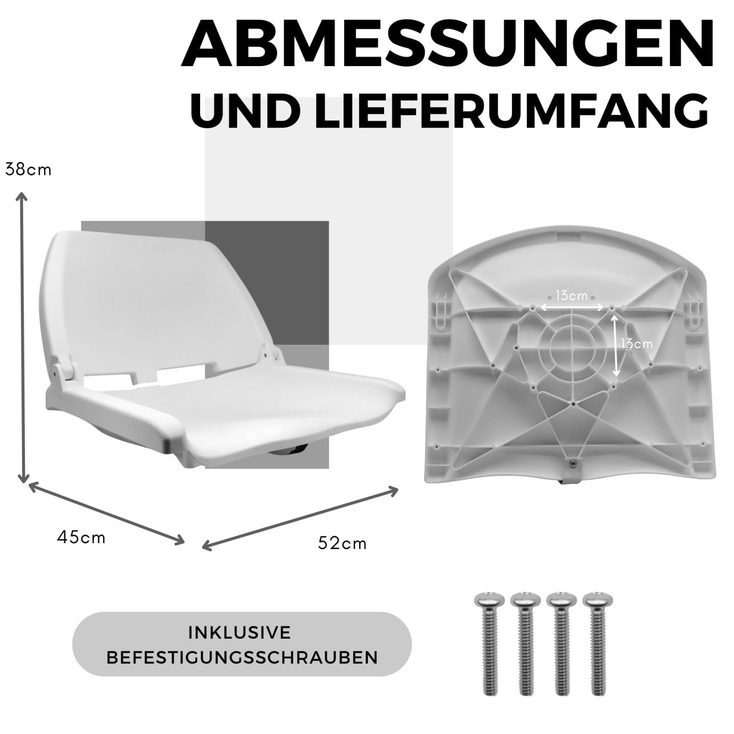 Waterside Captain Deluxe Allwetter Bootssitz, Weiß | Klappbarer Angelstuhl für Boote, Ergonomisch & Robust, Wetterfester Kunststoff, Inklusive Montageschrauben