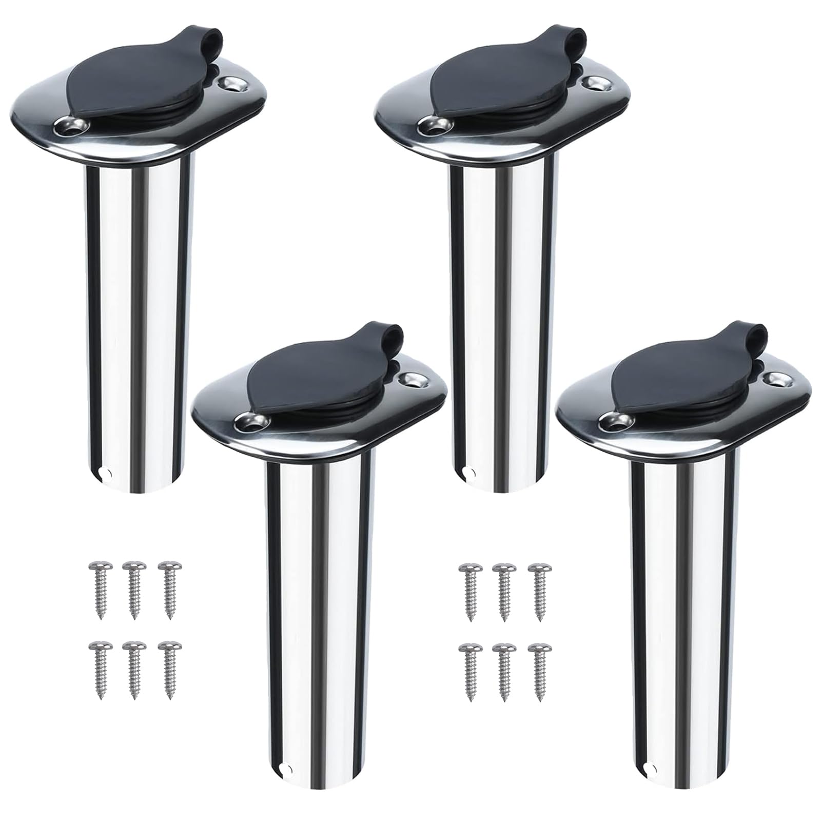 NovelBee 4pcs Boat Fishing Rod Holders,Stainless Steel Fishing Rod Rack Flush Mount withCap,Liner,Gasket (90 Degree Rod Holder)