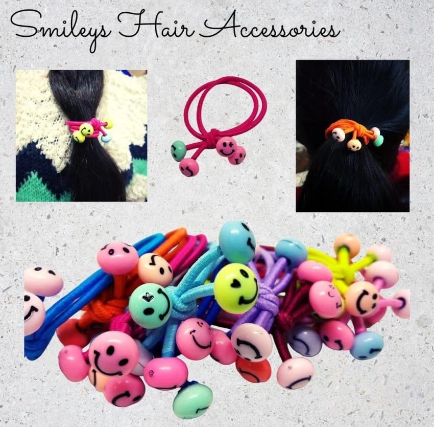 Snowpearl Smiley Face Beads MultiColor Hair Rubber Bands | Elastic Hair Bands - Smiley for Girls & Women - 20 Pieces 1
