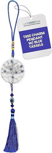 LUCKBOOSTIUM Colgante de árbol de mal de ojo con borlas azules, llavero de mal de ojo para buena suerte y protección, adorno decorativo para colgar