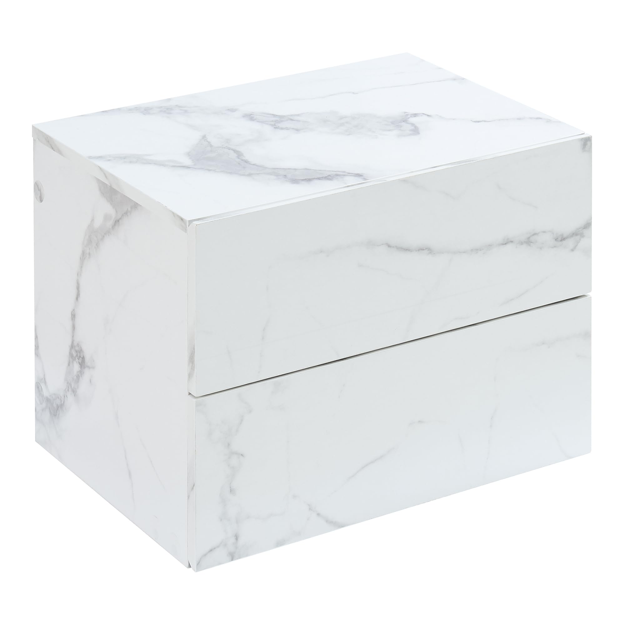 [en.casa] Comodino da Parete con 2 Cassetti 40 x 29 x 30 cm Cassettiera Pensile Portaoggetti da Muro - Effetto Marmo Bianco
