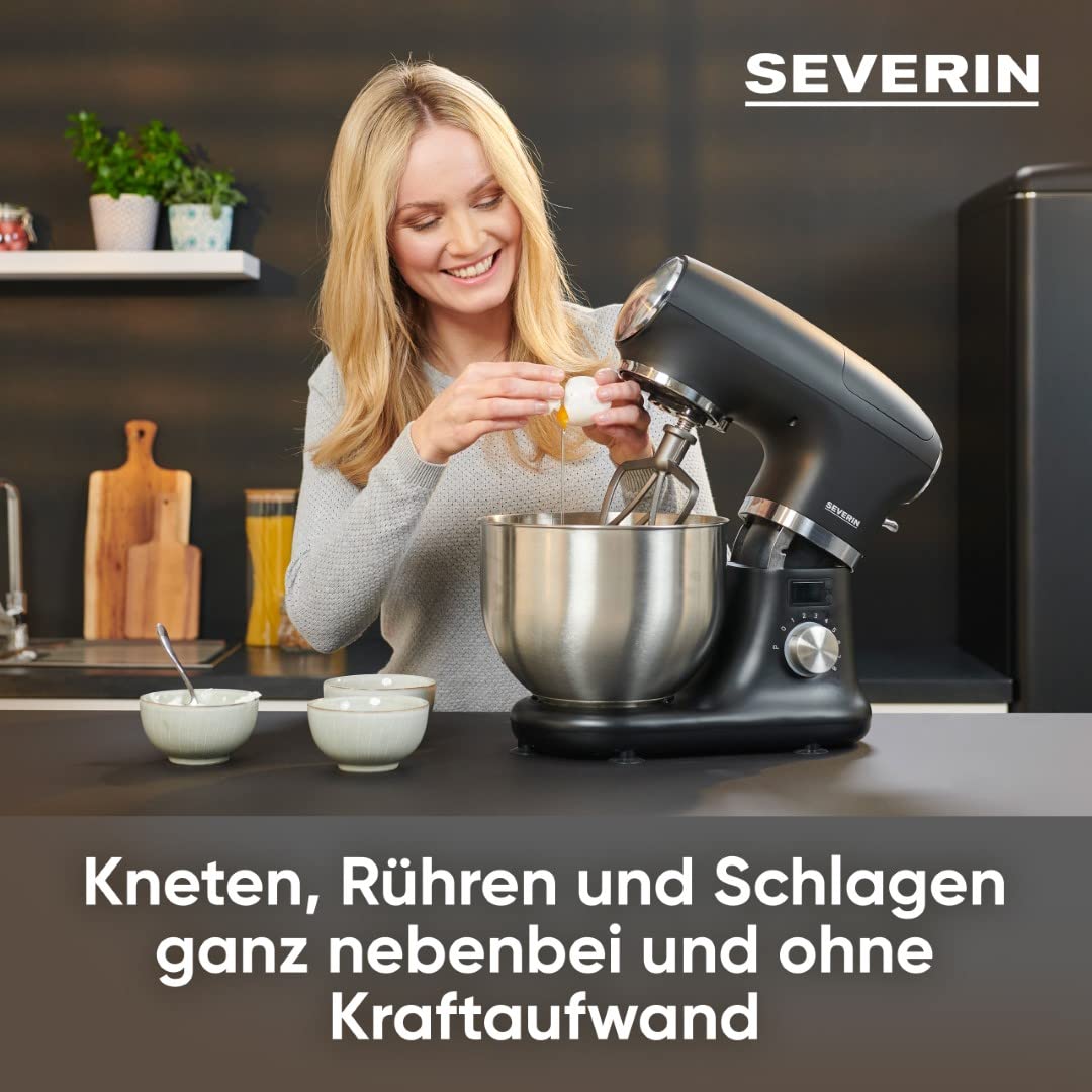 SEVERIN Küchenmaschine, große Knetmaschine für 3 kg Kuchenteig, robuste Teigmaschine mit Knethaken, Flachrührer und Schneebesen, 1.000 W, matt-grün, KM 3896