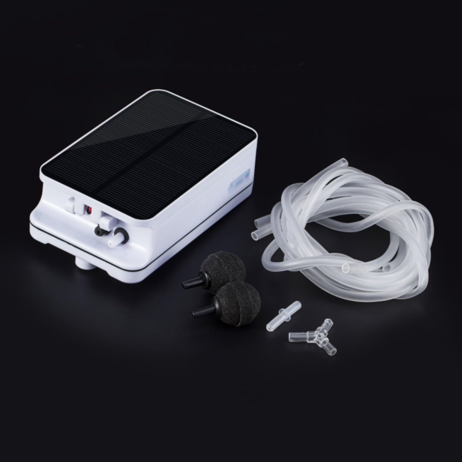 Pompa ad aria ad energia solare per acquari, batteria da 2200 mAh con durata di 20 ore, pannello solare pieghevole 5 V/290 mA, doppia ricarica USB/DC, funzionamento silenzioso da 50 dB, include tubi e