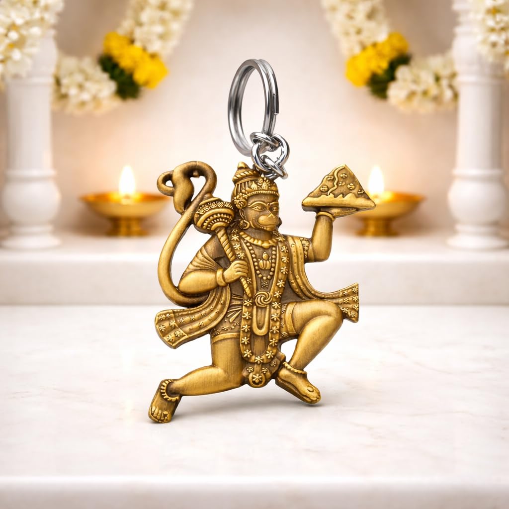 Lord Hanuman Bajrang Bali with Hill Double Sided Metal Keychain | Durable Premium Finish | Spiritual Key Ring for Bike, Car & Home | Ideal Religious Gift for Men & Women-image-37