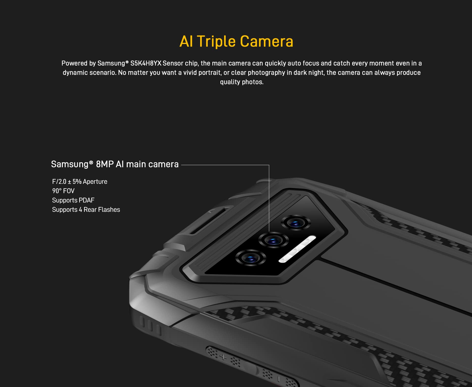 3GB+32GB Smartphone Rugged 4G Android 9.0, 5,5'' HD Gorilla Glass 4, IP68/IP69K Impermeabile Outdoor, Dual SIM, Militare, S4O, Quad-Core NFC Arancione