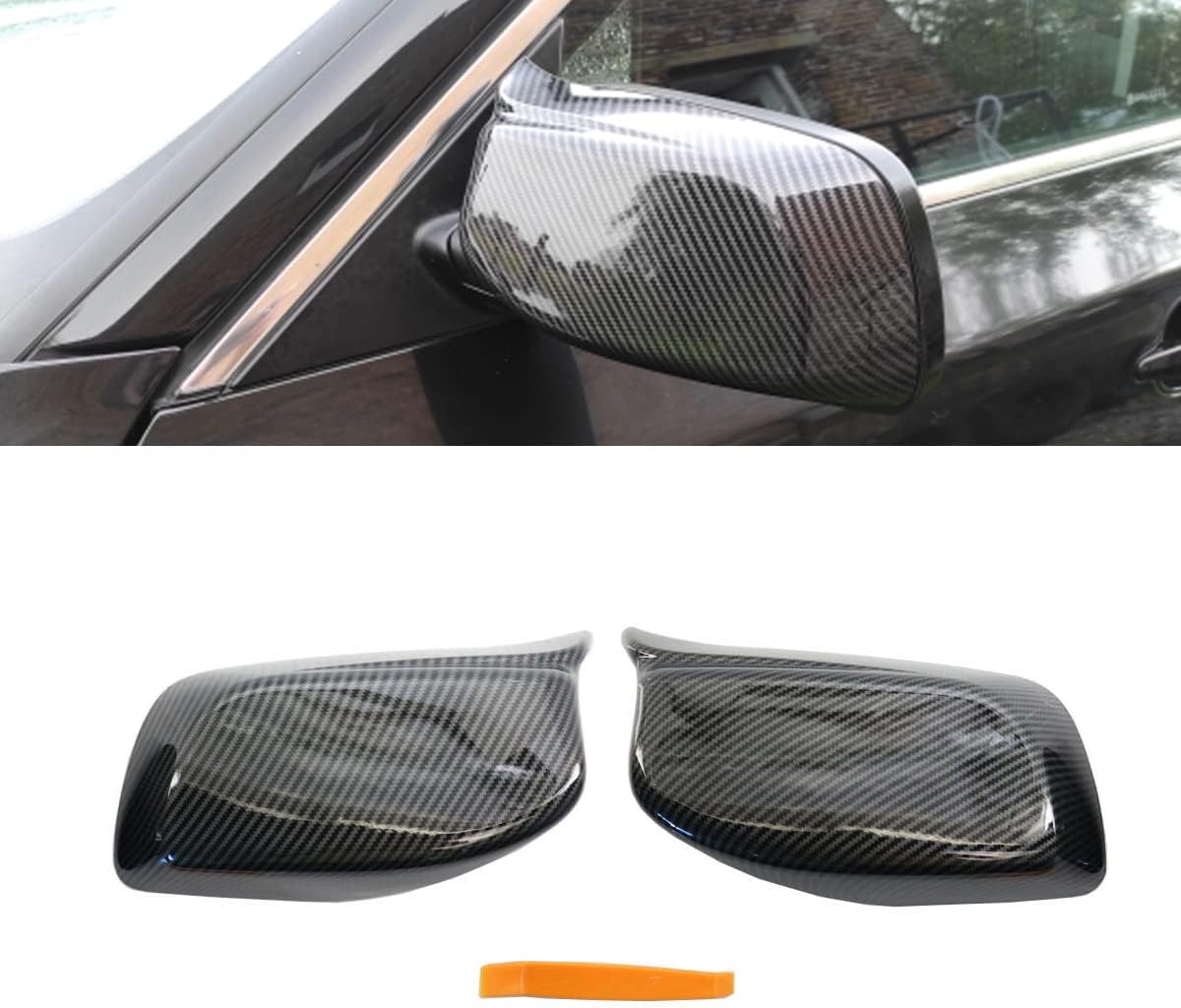 GSRECY Carbon Fiber Pattern M Style Side Wing Mirror Cover Caps Replace For 5 Series E60 E61 E63 E64 2003 2004 2005 2006 2007