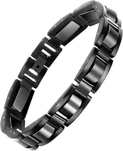 Feraco Mens Magnetic Bracelets for Arthritis & Joint Pain Relief, Classic Balck Titanium Stainless Steel Bracelet with Hematite Magnet Stones,