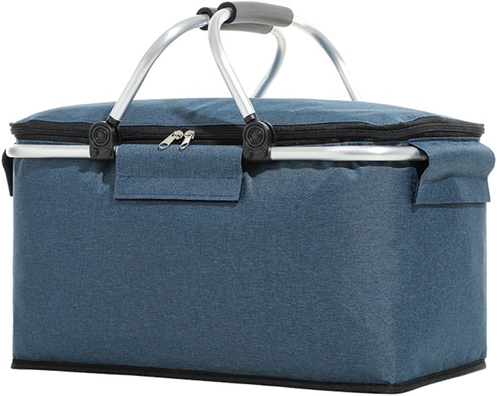 Insulated Picnic Basket with Wicker BBQ Cooler Tote for Outdoor Small Handle Storage Basket