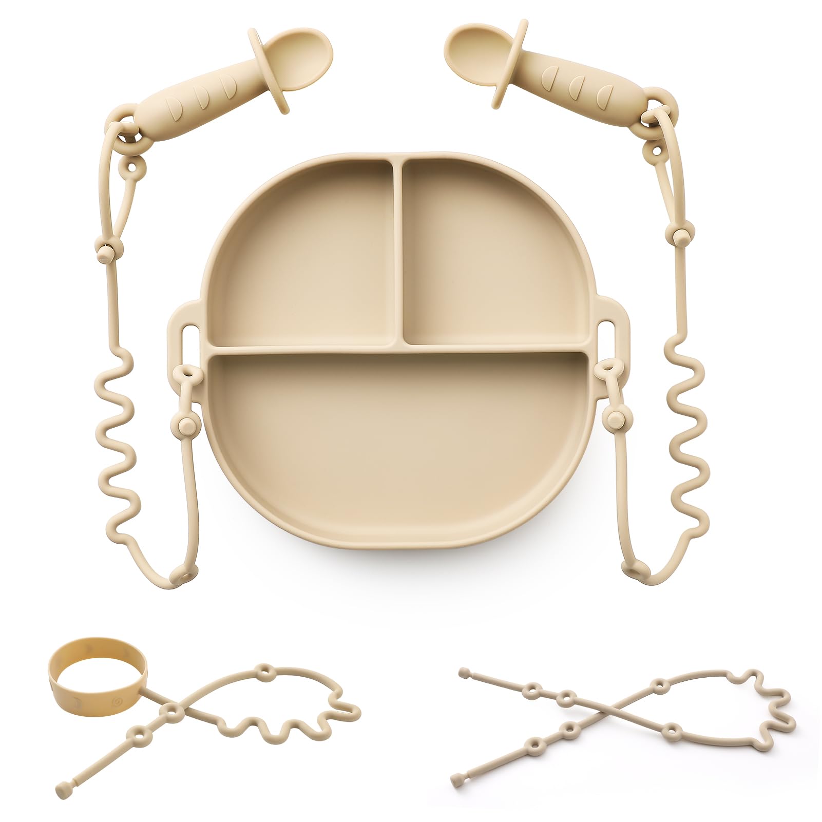 Andy Bear Silicone Plates for Babies with Suction Divided Baby Spoons Silicone Baby Toy Straps All-in-one Plates Silicone Placemat for Babies Toddlers