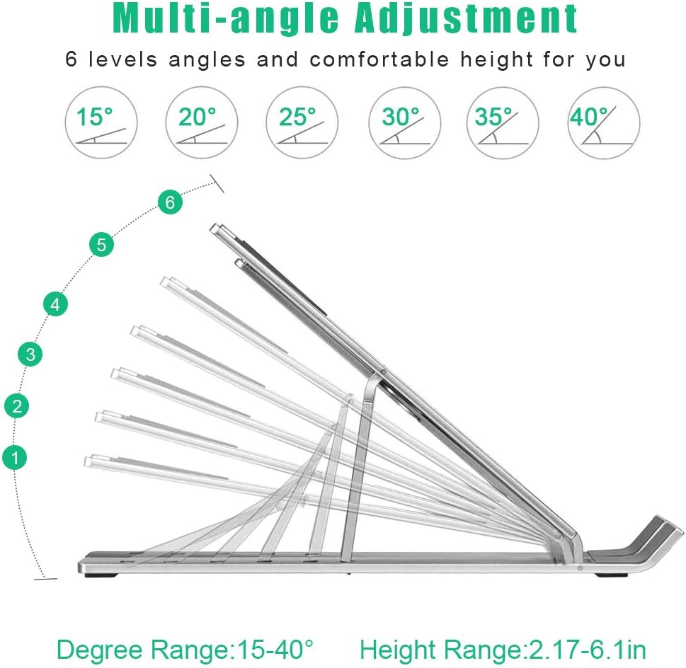 Laptop Stand, Swonuk Ergonomic Portable Adjustable Laptops Elevator for Desk, Ventilated Foldable Anti-Slip Notebook Riser Holder, Aluminum Laptop Computer Stand,Compatible for All Laptop