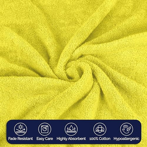 Image of Elegant Comfort Premium Cotton 8-Piece Towel Set, Includes 4 Washcloths, 2 Hand Towels and 2 Bath Towels, 100% Turkish Cotton - Highly Absorbent and Super Soft Towels for Bathroom, Yellow