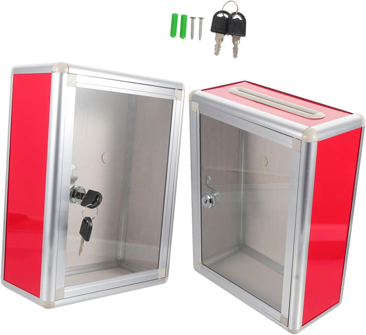 NUOBESTY 2pcs Wall Mount Metal Mailbox with Lock Transparent Suggestion Box for Office and Home Use and Lightweight Design Secure Letter Box for Indoor and Outdoor