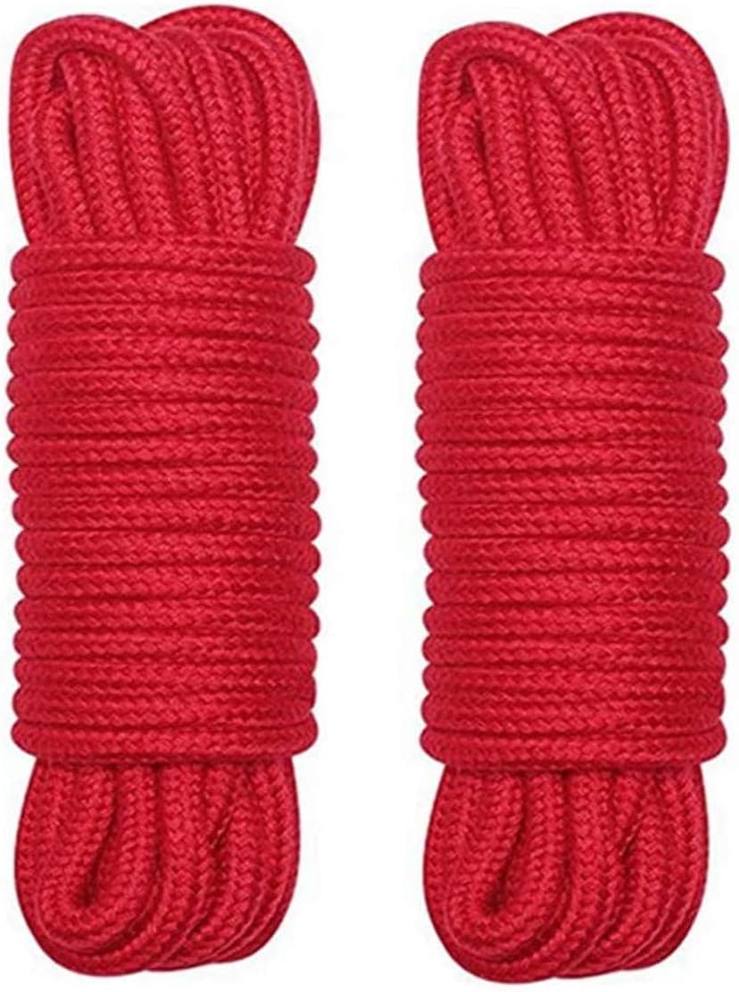 WUWYOUWL Soft Cotton Rope Cord, 2PCS 10 M/33 Feet 8 MM All Purpose Rope Craft Rope Thick Cotton Twisted Cord (red)