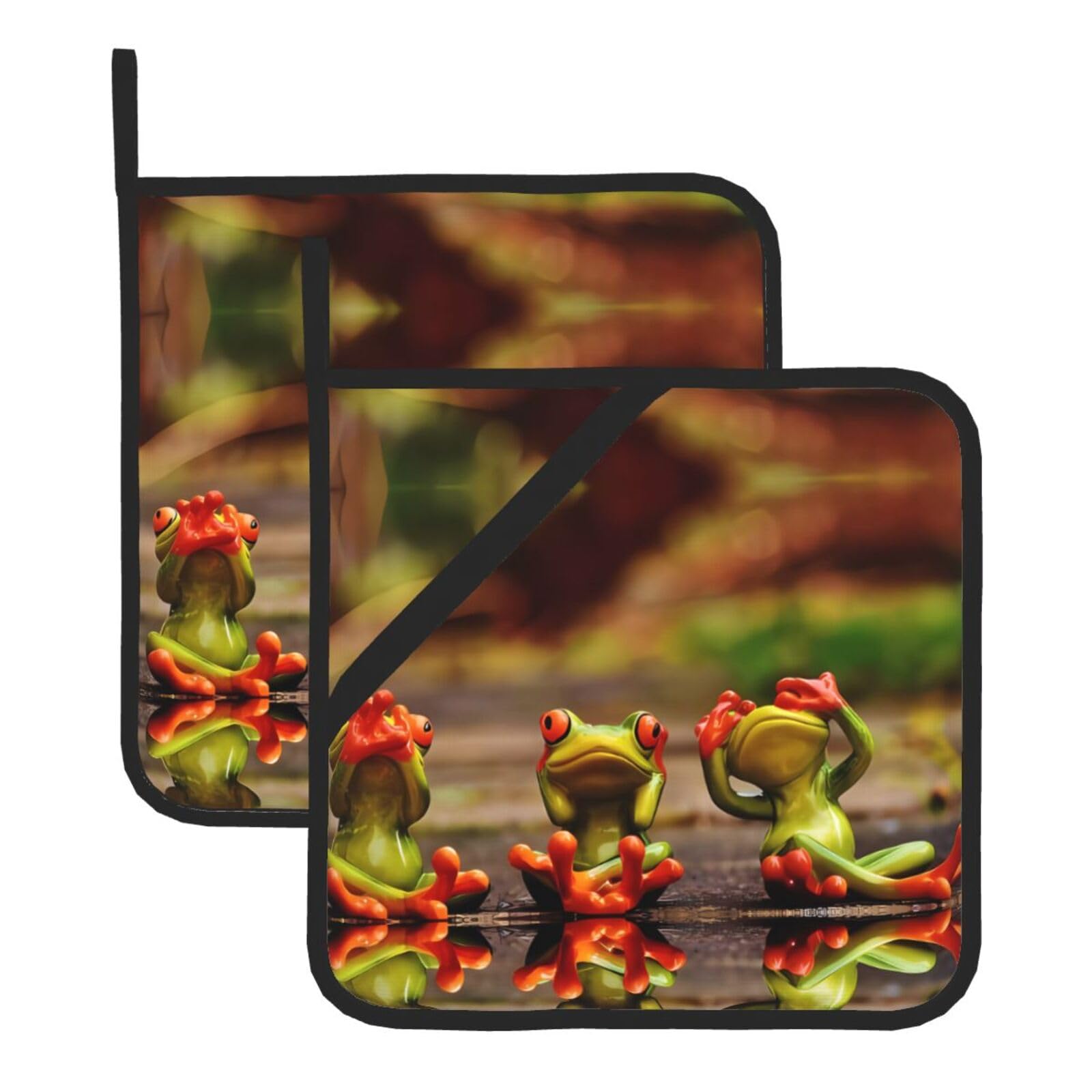 HJFCZH Funny Green Frogs Prints Square Hot Pads for Kitchen Counter - Waterproof Pot Holders, Durable Heat Resistant Throw Layers for Serving, Oven & BBQ - 2 Pack