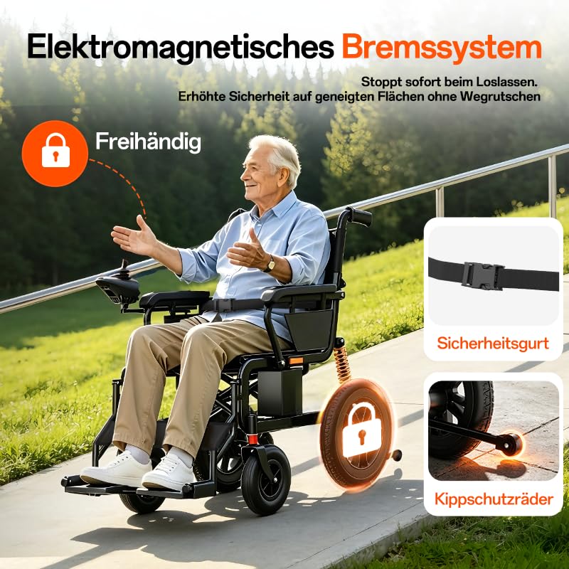 Rollstuhl Elektrisch Faltbar 700W mit Stoßdämpfung, Elektrischer Rollstuhl