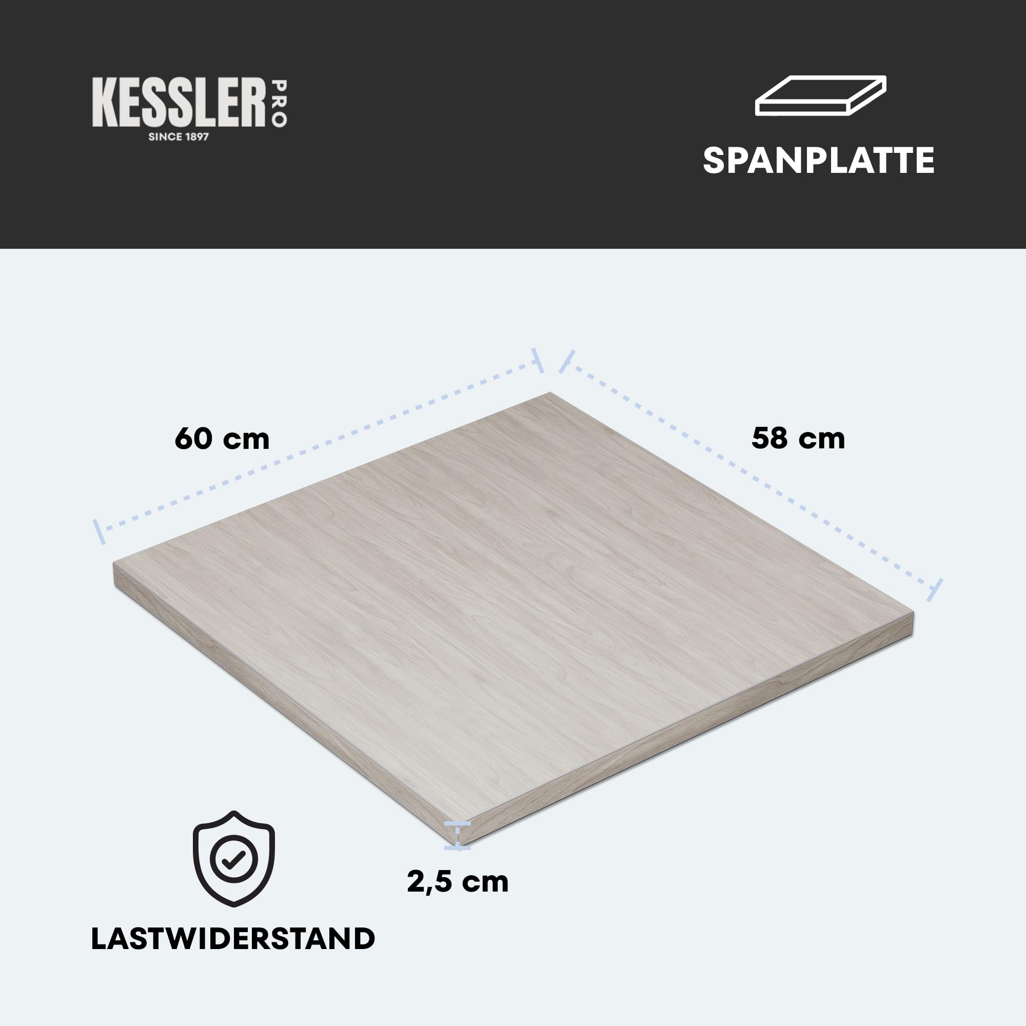 Tischplatte Spanplatte 25 mm Gebleichte Kiefer 60x60 cm, Küchenarbeitsplatte Möbelplatte, verstärkte ABS-Kanten, für Regal Schreibtisch Werkstatt