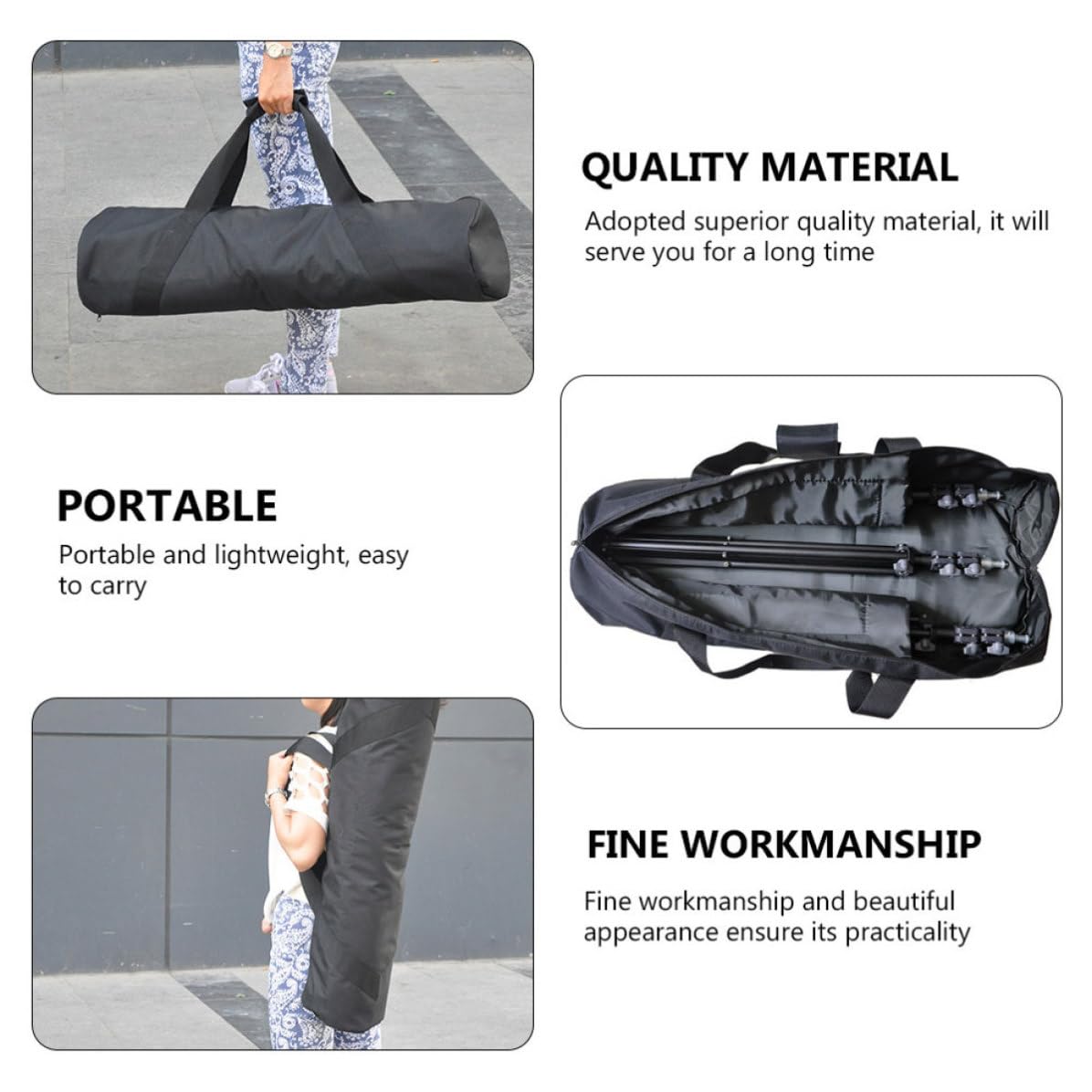 Borsa per Treppiede Oxford Nera Tracolla e Imbottitura | Trasporto Portatile a Mano, Uso Outdoor per Attrezzatura Fotografica, Struttura Rinforzata