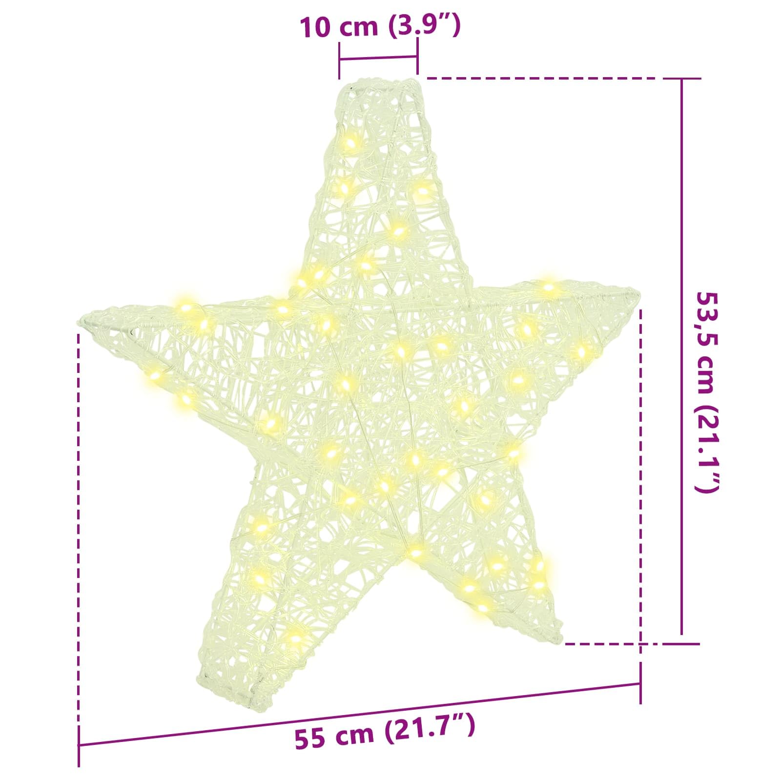 Gwiazda 3D z 50 diodami LED, ciepła biel, akrylowa ozdoba choinkowa, 55 x 53,5 x 10 cm, do salonu, dekoracja adwentowa, ozdoba choinkowa, ornament, świąteczne oświetlenie